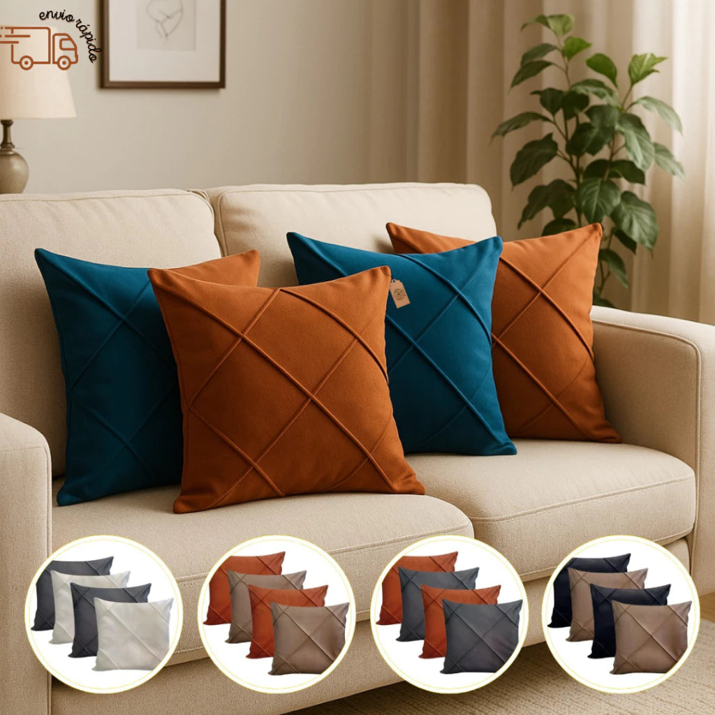 Kit 04 Almofadas Cheias em Suede Drapeada 45×45 cm