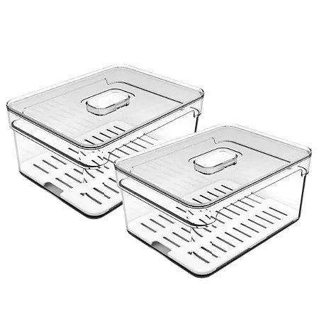 Kit “Organizador de Geladeira Acrílico com Tampa e Drenagem 2,2 L”