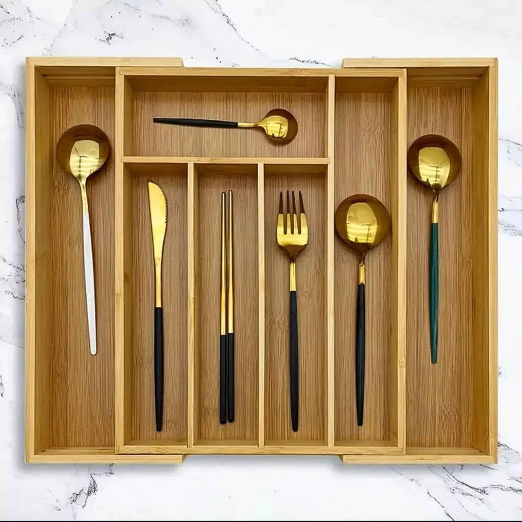 Porta-Talheres de Bambu Extensível