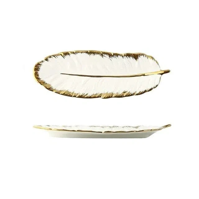Bandeja Europeia de Folha em Cerâmica – Elegância e Sofisticação para Sua Mesa