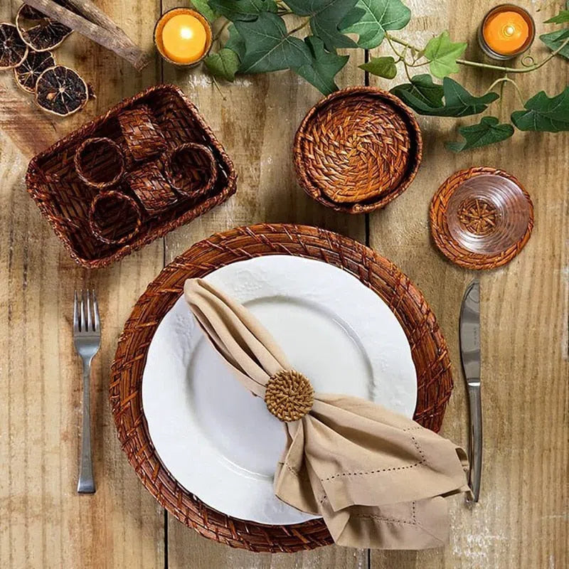 Conjunto de Anéis para Guardanapo Rattan – 6 Peças Elegantes e Funcionais