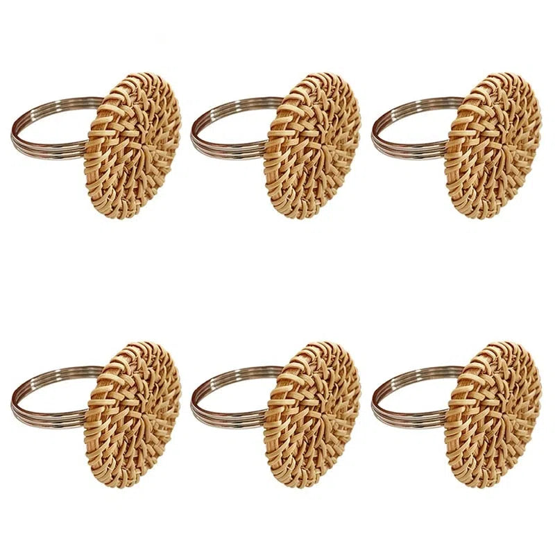 Conjunto de Anéis para Guardanapo Rattan – 6 Peças Elegantes e Funcionais