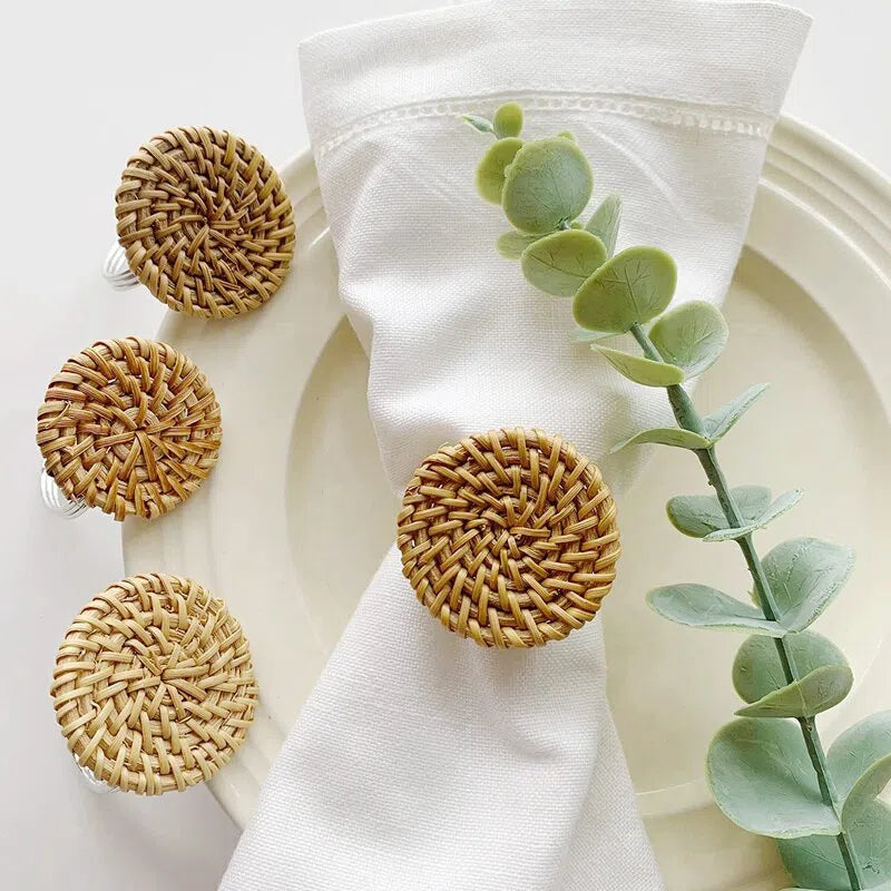 Conjunto de Anéis para Guardanapo Rattan – 6 Peças Elegantes e Funcionais