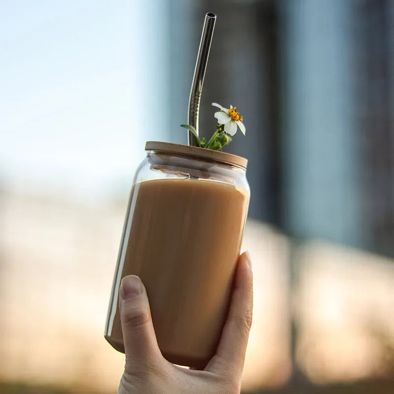 Copo Minimalista com Tampa de Bambu – 320ml/480ml de Elegância e Funcionalidade