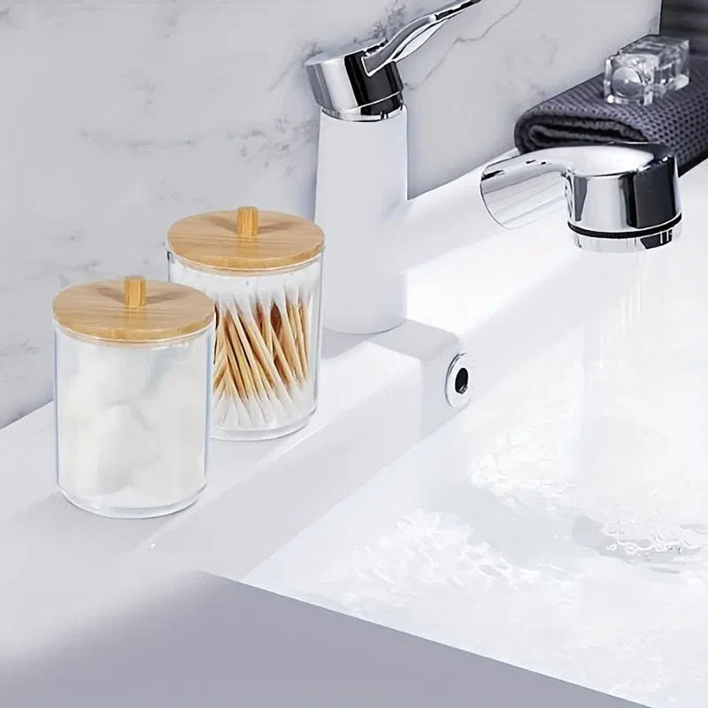 Porta Cotonete e Algodão em Madeira e Acrílico - Organização Elegante para Seu Banheiro