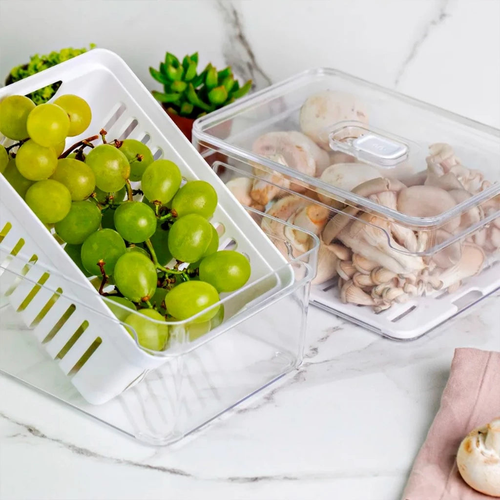 Kit “Organizador de Geladeira Acrílico com Tampa e Drenagem 2,2 L”