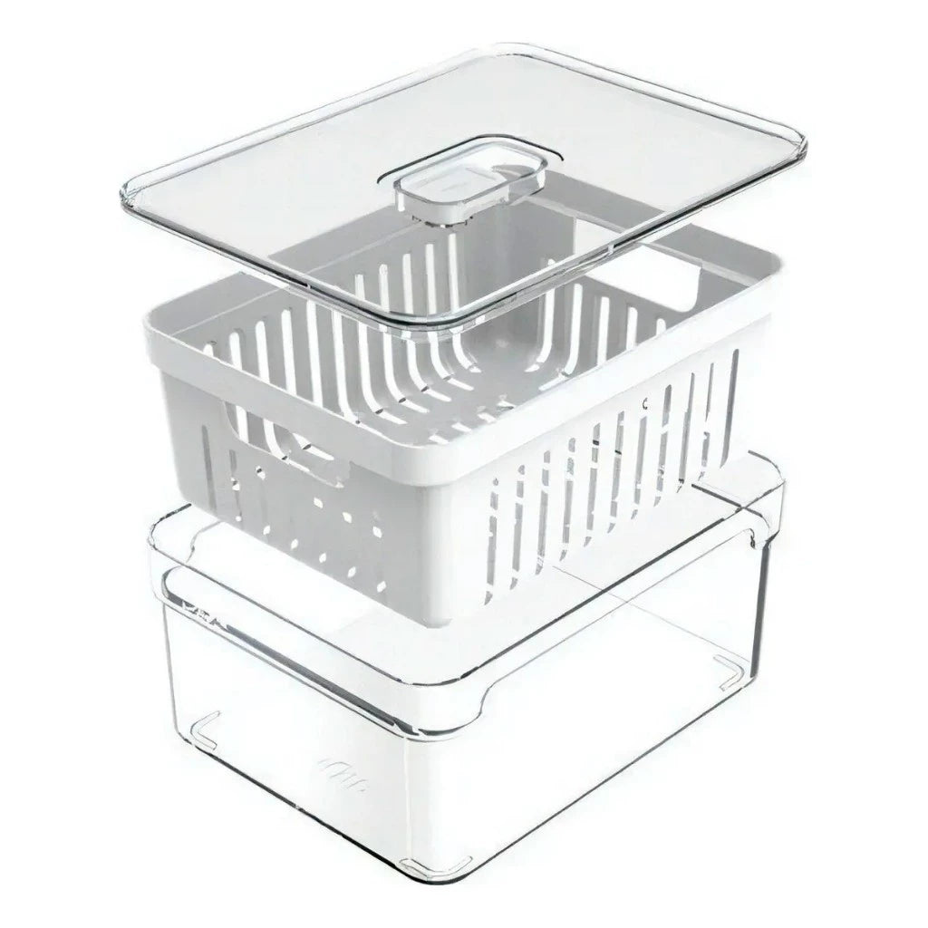 Kit “Organizador de Geladeira Acrílico com Tampa e Drenagem 2,2 L”