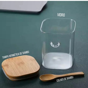 Kit Porta-Tempero Hermético com Tampa de Bambu 250ML