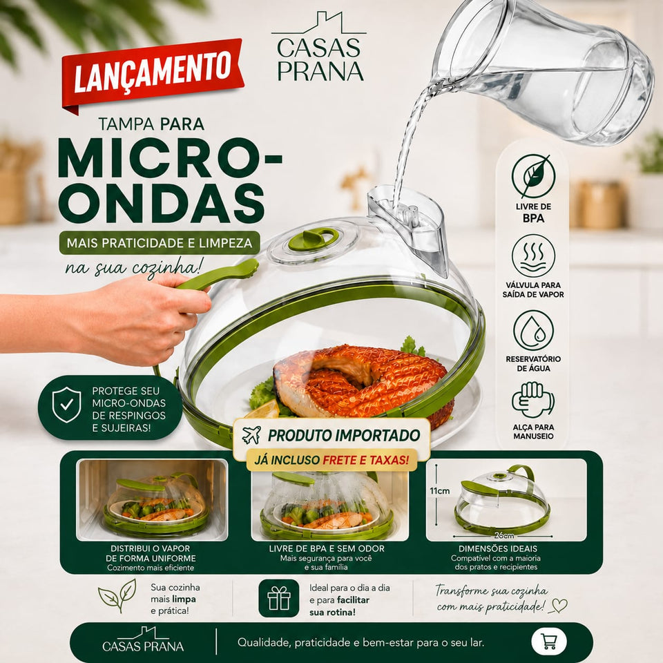 Tampa para Micro-ondas Anti-Respingo com Reservatório de Água | BPA Free | 26cm
