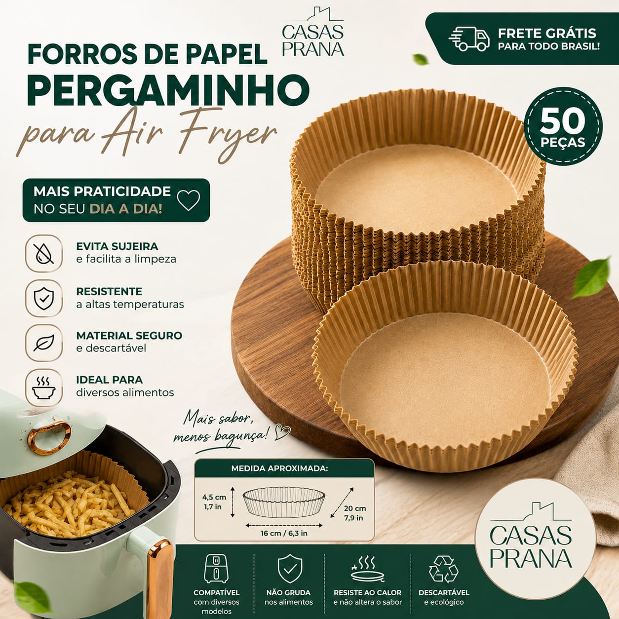 Forros de Papel Pergaminho para Air Fryer