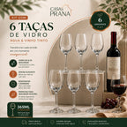 Kit com 6 Taças de Vidro Agua e vinho Tinto Luxo
