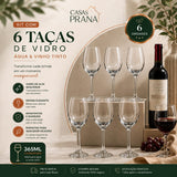 Kit com 6 Taças de Vidro Agua e vinho Tinto Luxo