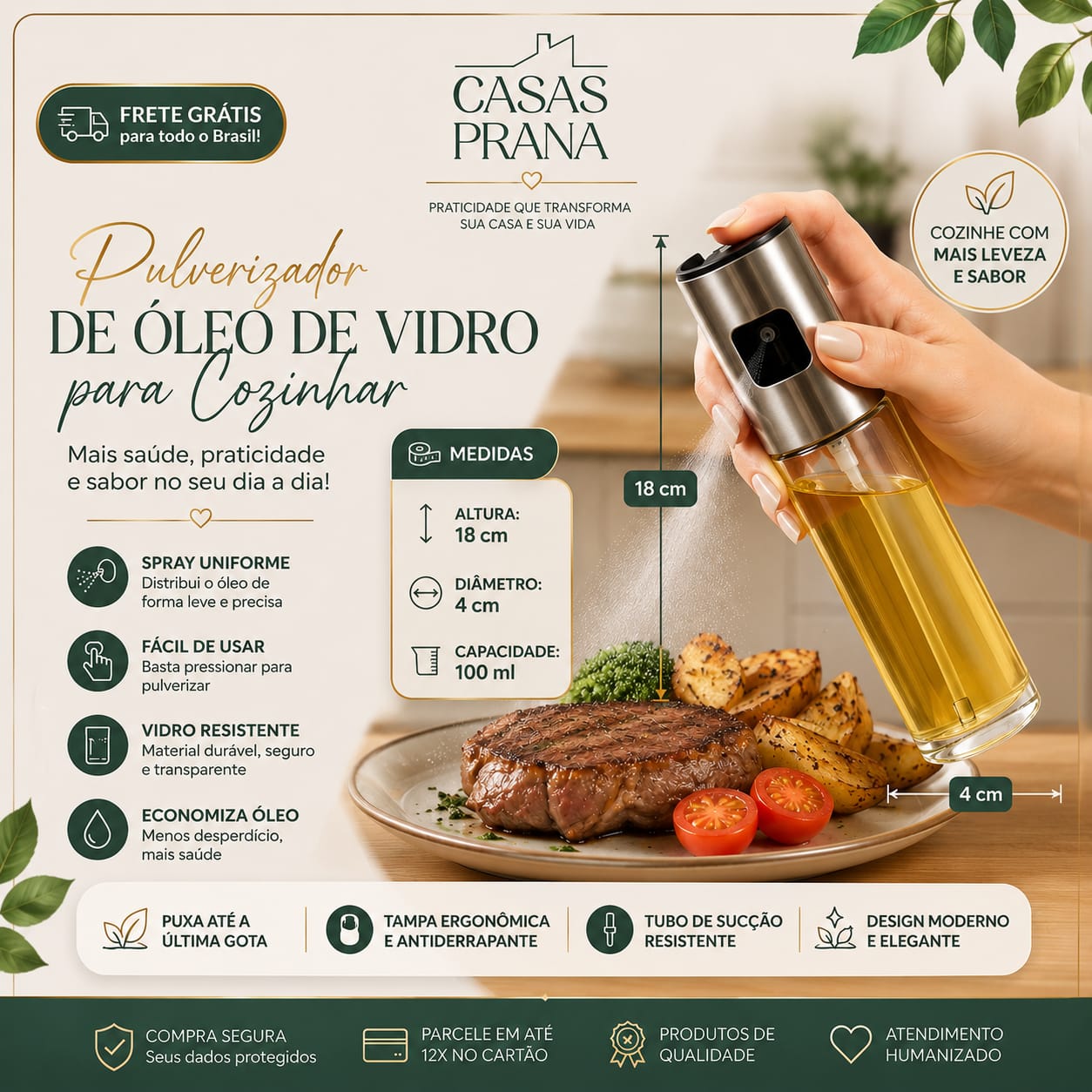 Pulverizador de Óleo de Vidro para Cozinhar