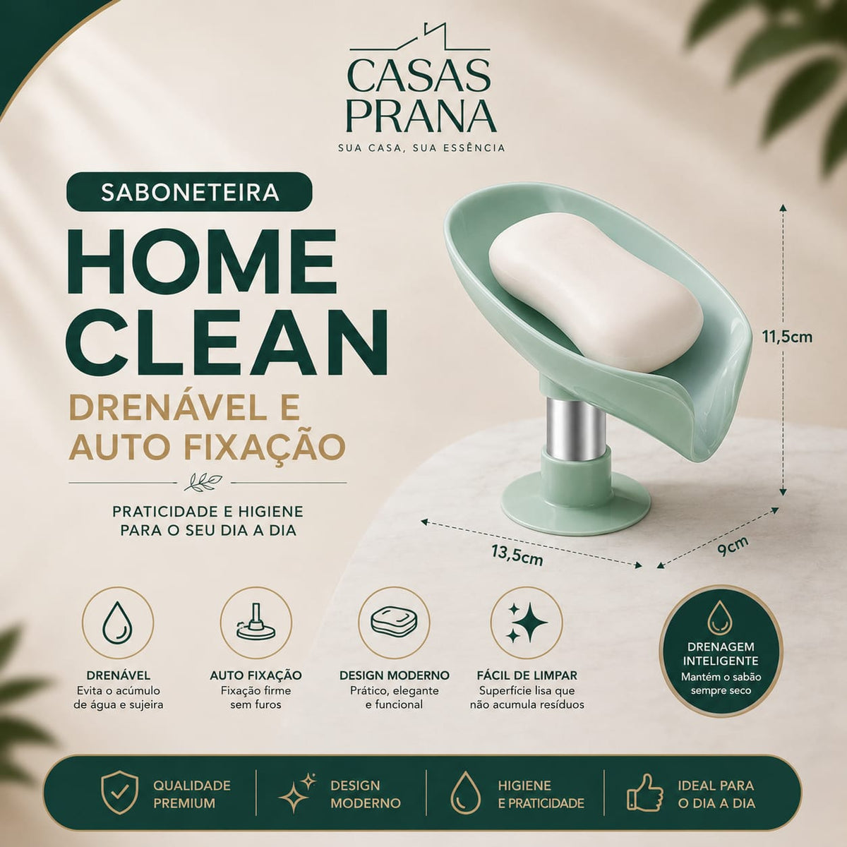 Saboneteira Home Clean - Drenável e Auto Fixação