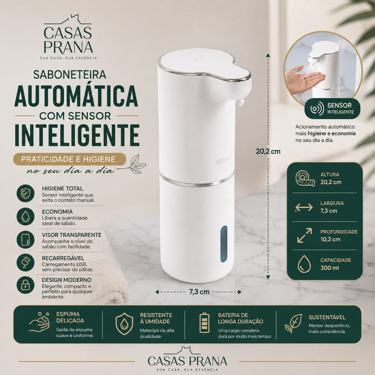 Saboneteira Automática com Sensor Inteligente – Praticidade e Higiene