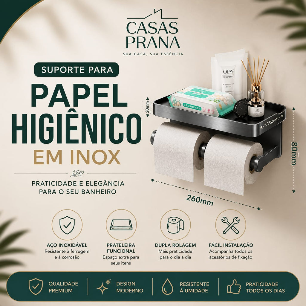 Suporte para Papel Higiênico em Inox – Praticidade e Durabilidade