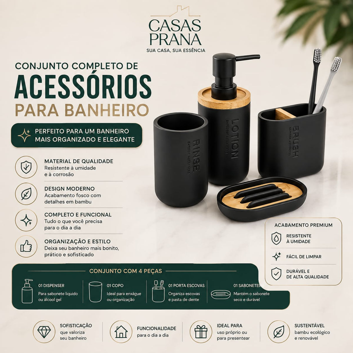 Conjunto Completo de Acessórios para Banheiro - Perfect Bathroom