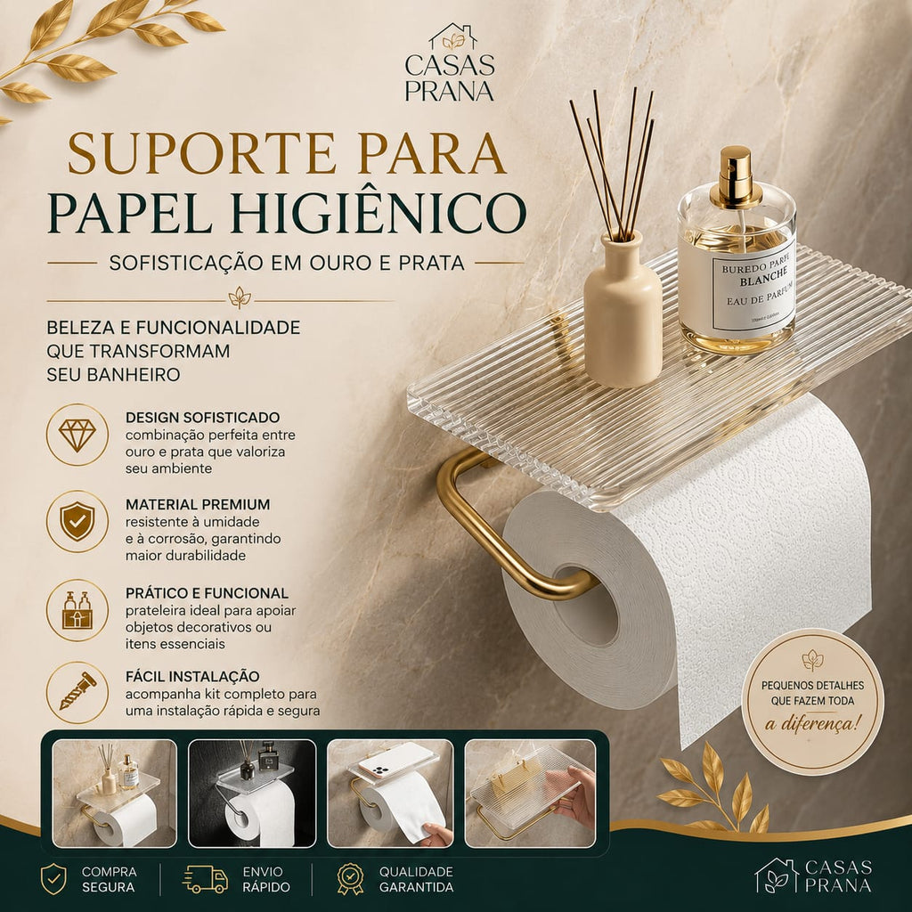 Suporte para Papel Higiênico - Sofisticação em Ouro e Prata