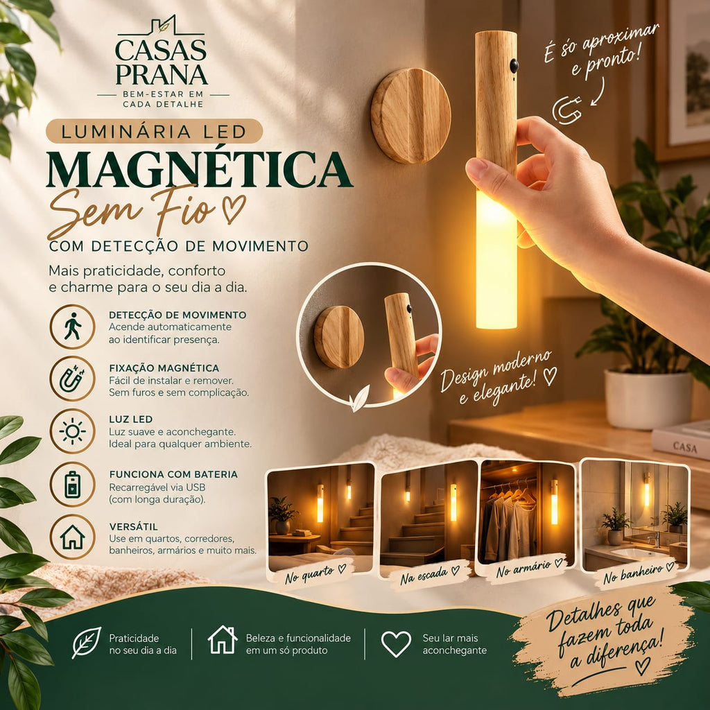 Luminária LED Magnética Sem Fio com Detecção de Movimento – Praticidade e Eficiência para Seu Ambiente