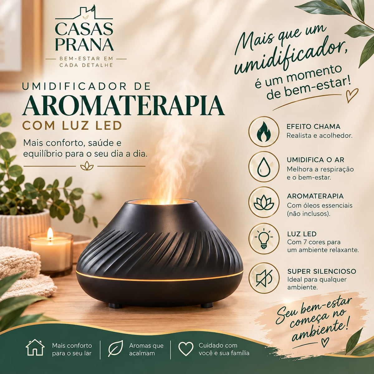 Umidificador de Chama Casas Prana - Aromaterapia e Bem-Estar