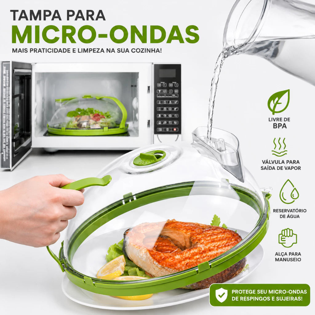 Tampa para Micro-ondas Anti-Respingo com Reservatório de Água | BPA Free | 26cm