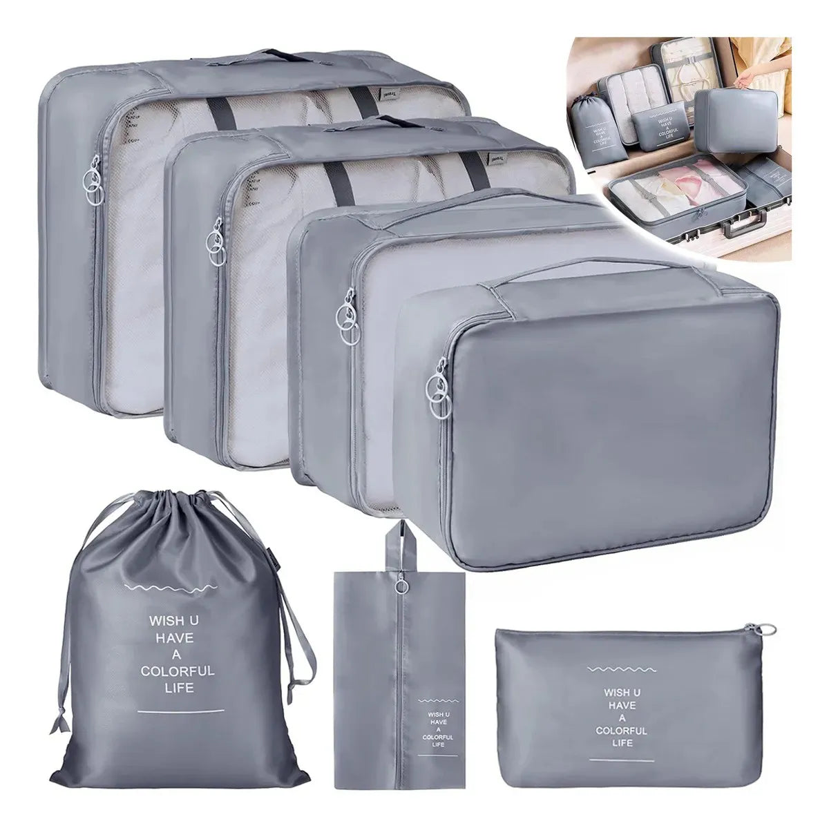 Kit 7 Bolsas Organizadoras para Mala de Viagem