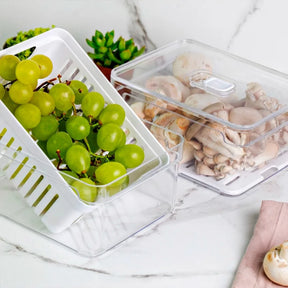 Kit “Organizador de Geladeira Acrílico com Tampa e Drenagem 2,2 L”