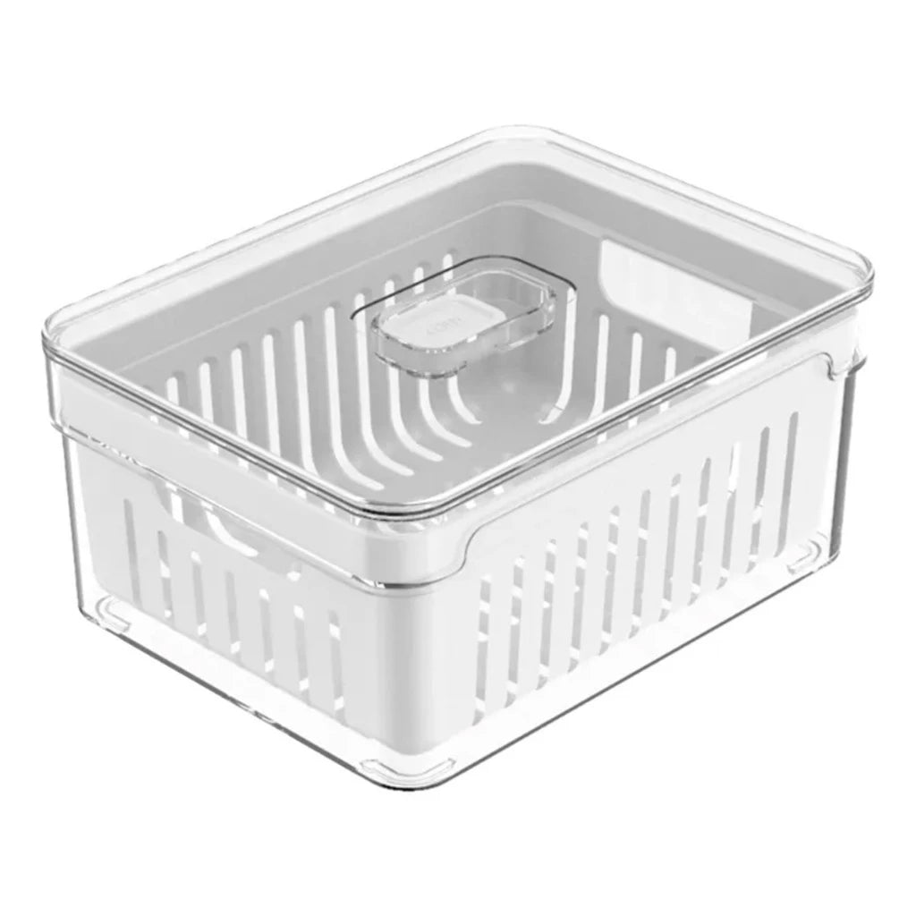 Kit “Organizador de Geladeira Acrílico com Tampa e Drenagem 2,2 L”
