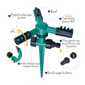 Irrigador Giratório 360 – Aspersor Automático para Jardim e Grama