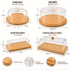 Kit Café da Manhã com 4 Peças – Queijeira, Bolera, Manteigueira e Porta-Pães.